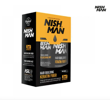 Камуфляж для волосся (кератинова пудра) Nishman Hair Building Keratin Fiber &mdash; Чорний (пудра 21г + фіксатор 100мл) k1032 фото
