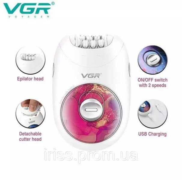 Акумуляторний епілятор VGR V-706 (18 пінцетів, 2 швидкості, USB Type-C) 41890-V-706 фото